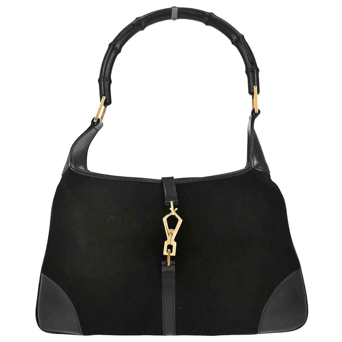 Gucci Black Suede Kandinsky Bamboo Hobo Handbag