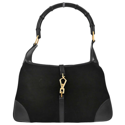 Gucci Black Suede Kandinsky Bamboo Hobo Handbag