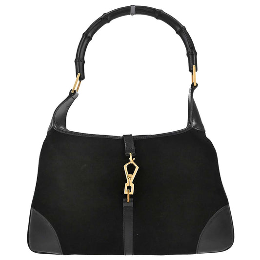 Gucci Black Suede Kandinsky Bamboo Hobo Handbag