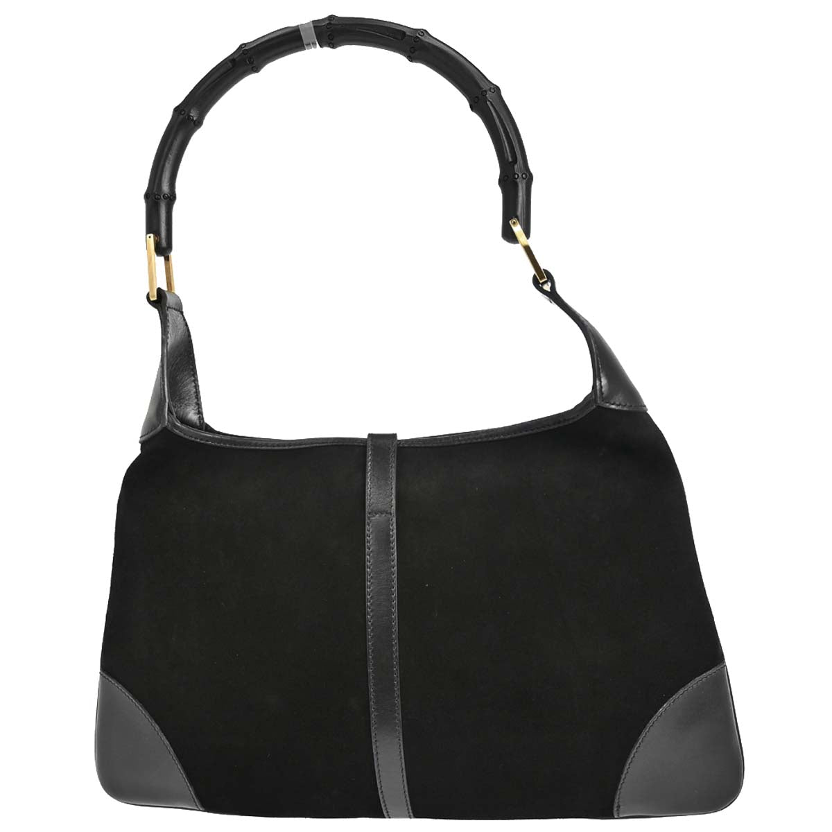 Gucci Black Suede Kandinsky Bamboo Hobo Handbag
