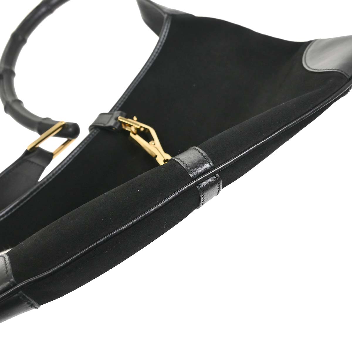Gucci Black Suede Kandinsky Bamboo Hobo Handbag