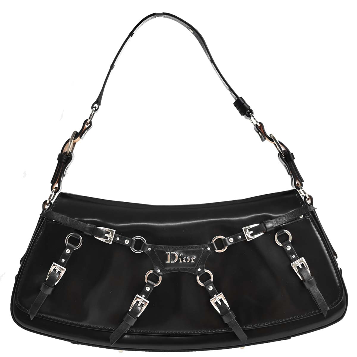 Christian Dior Black Patent Leather Bondage Handbag