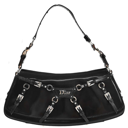 Christian Dior Black Patent Leather Bondage Handbag