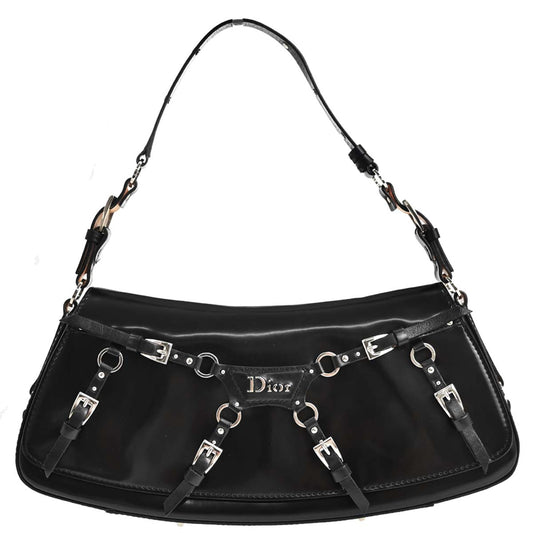 Christian Dior Black Patent Leather Bondage Handbag