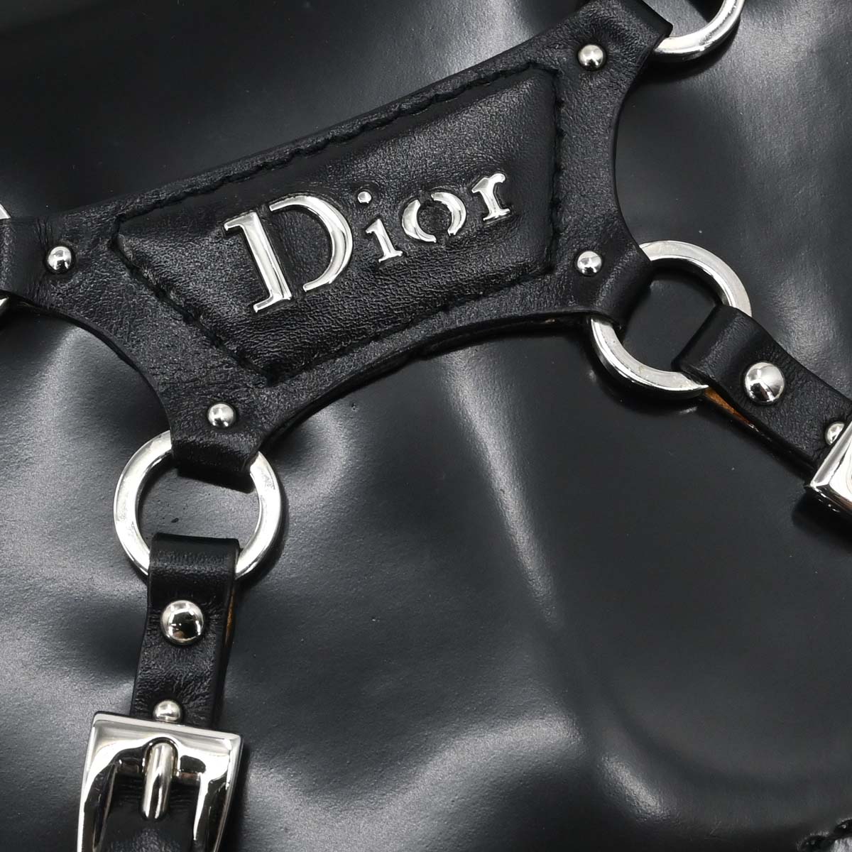 Christian Dior Black Patent Leather Bondage Handbag