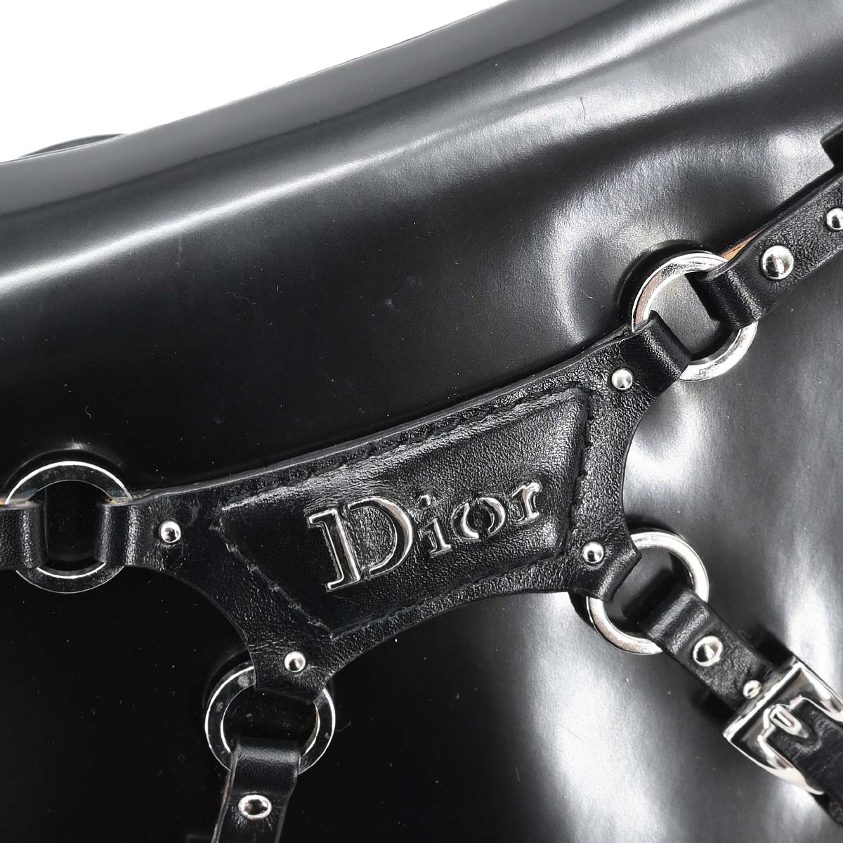 Christian Dior Black Patent Leather Bondage Handbag