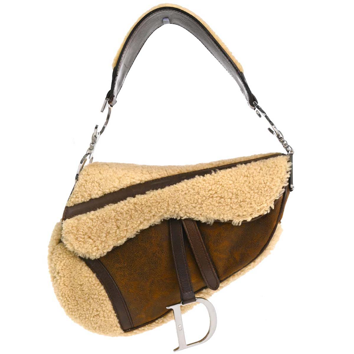 Christian Dior Brown Mouton Saddle Handbag