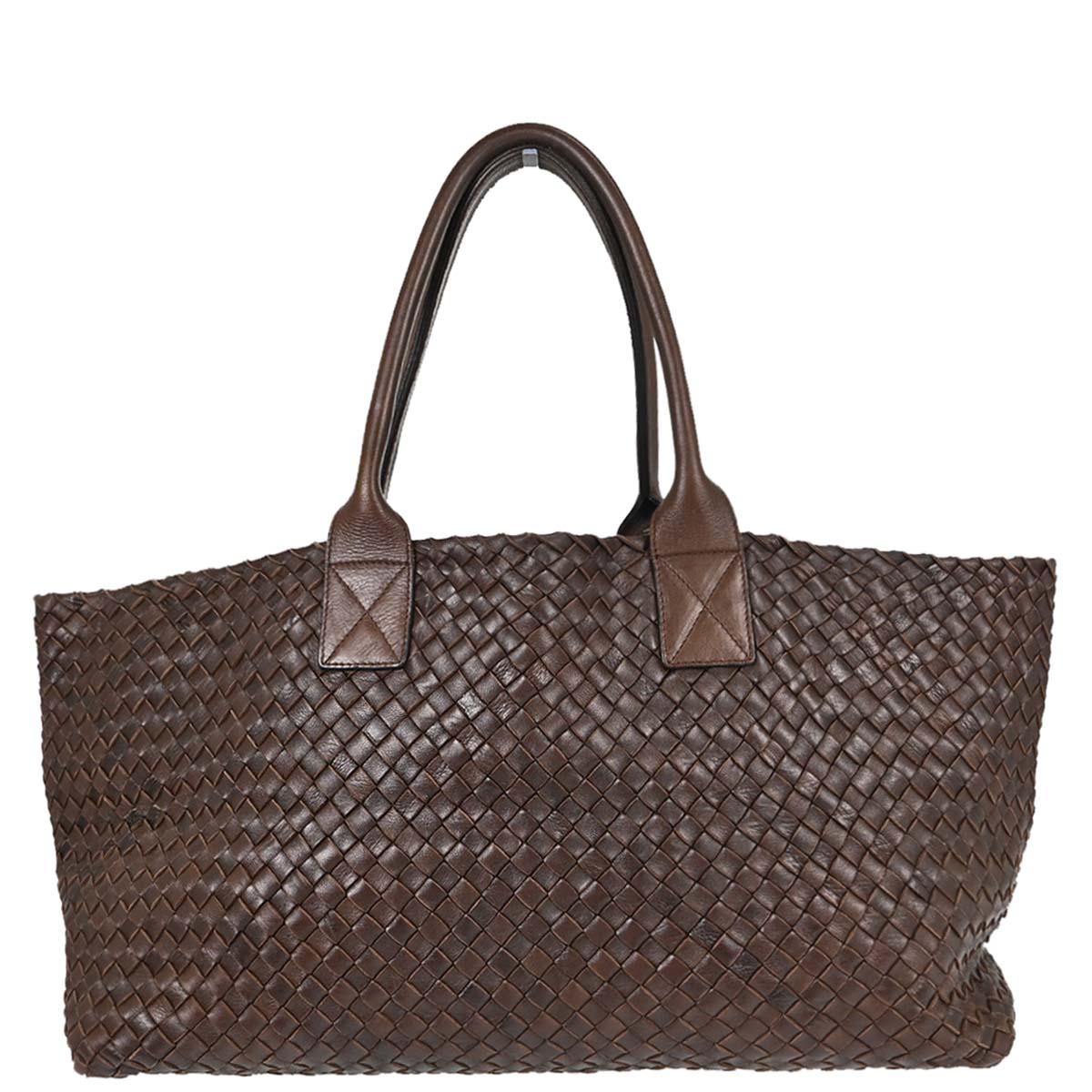 Bottega Veneta Brown Lambskin Intrecciato Cabat MM Tote Handbag
