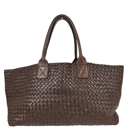 Bottega Veneta Brown Lambskin Intrecciato Cabat MM Tote Handbag