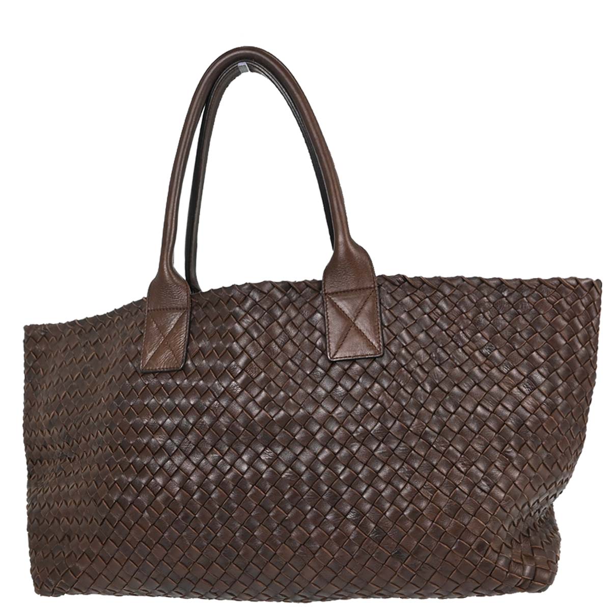 Bottega Veneta Brown Lambskin Intrecciato Cabat MM Tote Handbag