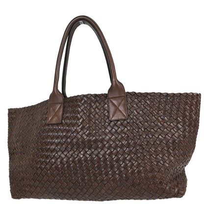 Bottega Veneta Brown Lambskin Intrecciato Cabat MM Tote Handbag