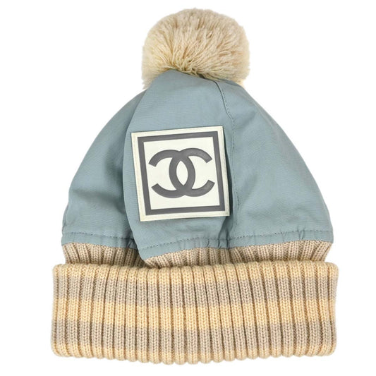 Chanel Light Blue Sport Line Knit Cap #S Small Good