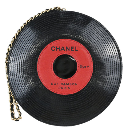 Chanel Black Patent Leather Lambskin Record Clutch Bag