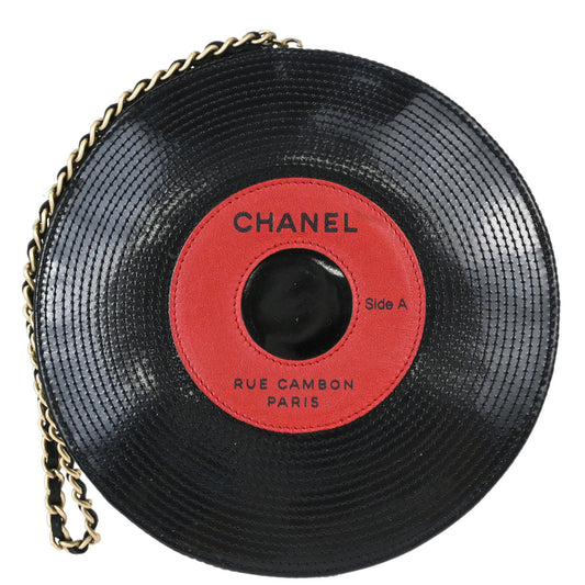 Chanel 2003-2004 Black Patent Leather Lambskin Record Clutch Bag
