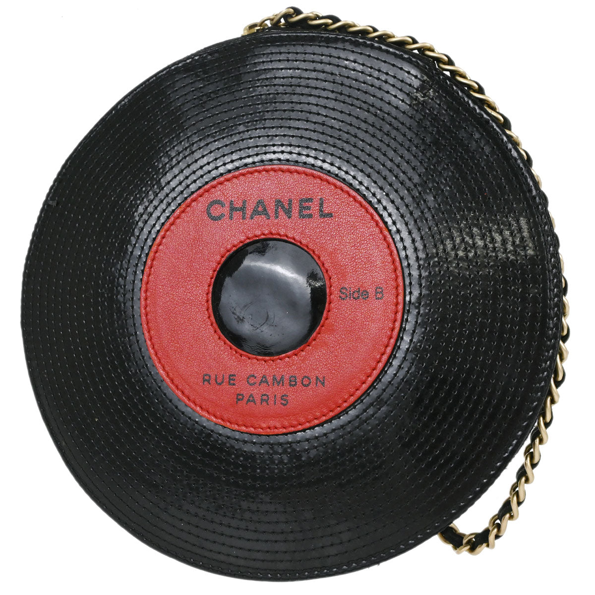 Chanel Black Patent Leather Lambskin Record Clutch Bag