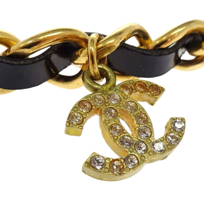 Chanel Gold Black CC Patent Leather Rhinestone Choker Necklace 95A