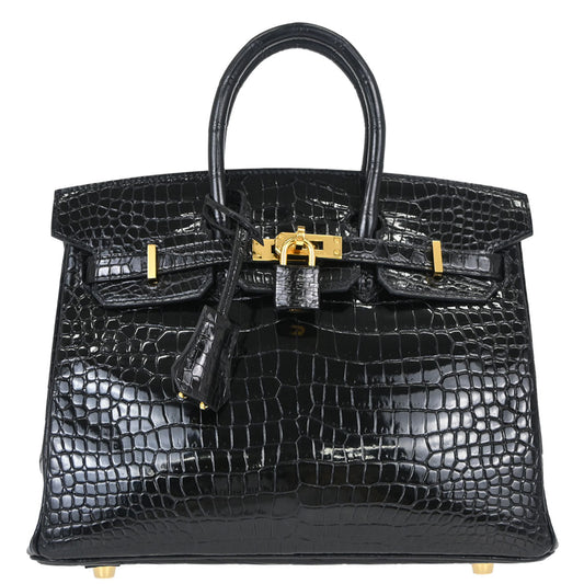 Hermes * Black Porosus Birkin 25 Handbag