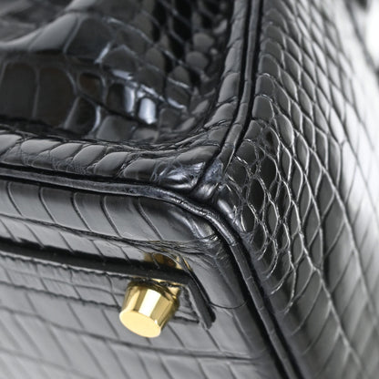 Hermes * Black Porosus Birkin 25 Handbag