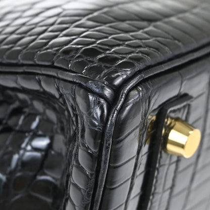 Hermes * Black Porosus Birkin 25 Handbag