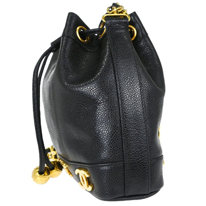 Chanel 1994-1996 Black Caviar Skin Triple CC Drawstring Shoulder Bag