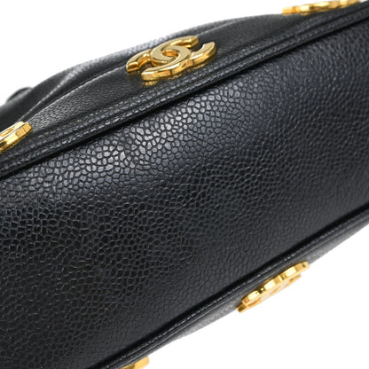 Chanel 1994-1996 Black Caviar Skin Triple CC Drawstring Shoulder Bag