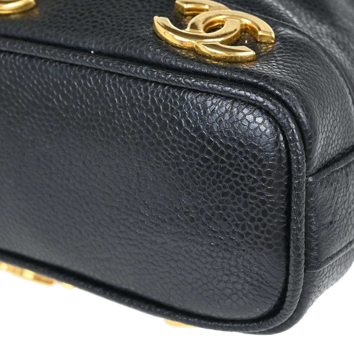 Chanel 1994-1996 Black Caviar Skin Triple CC Drawstring Shoulder Bag