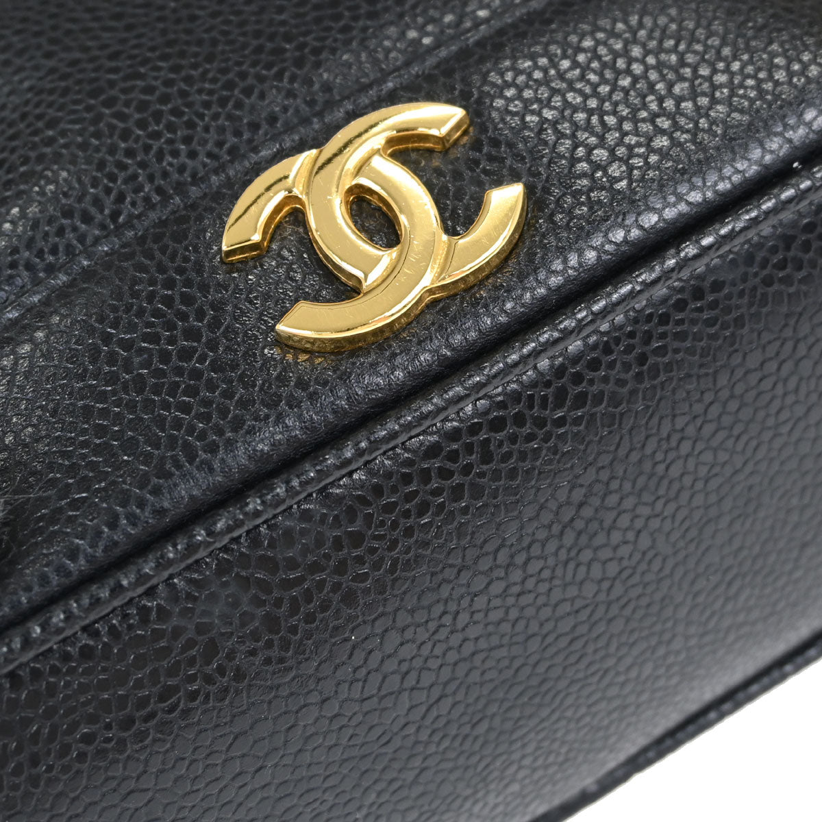 Chanel 1994-1996 Black Caviar Skin Triple CC Drawstring Shoulder Bag