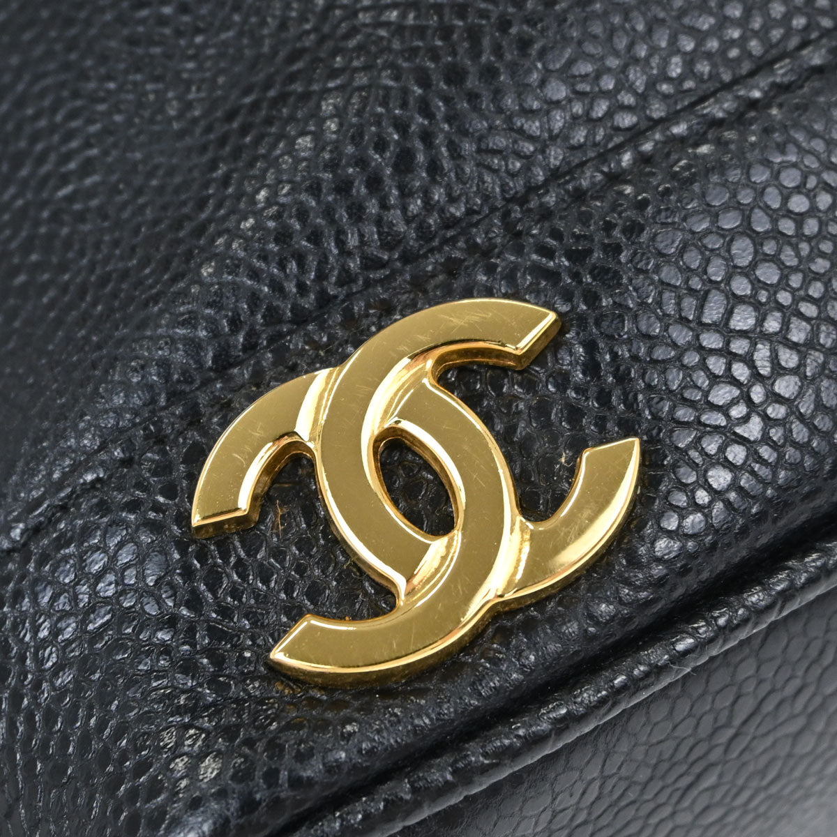 Chanel 1994-1996 Black Caviar Skin Triple CC Drawstring Shoulder Bag