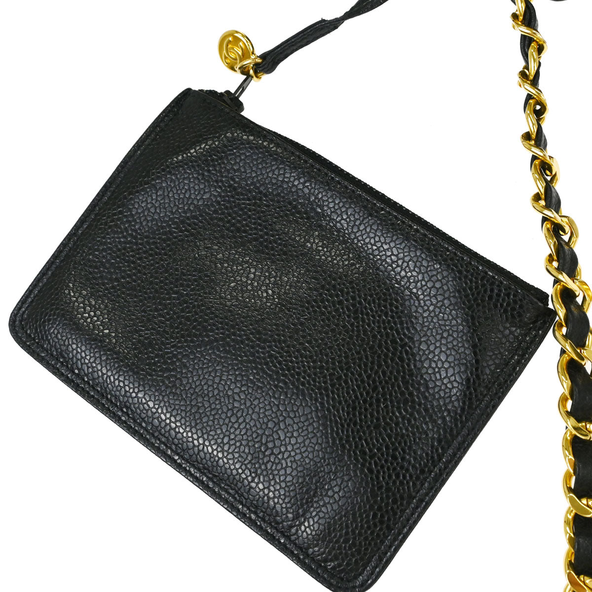Chanel 1994-1996 Black Caviar Skin Triple CC Drawstring Shoulder Bag