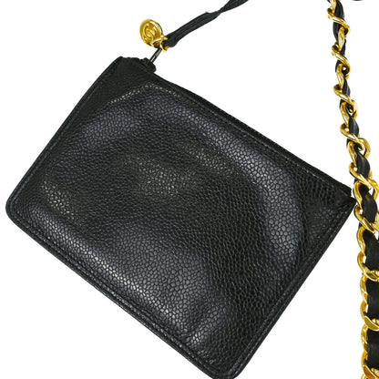 Chanel 1994-1996 Black Caviar Skin Triple CC Drawstring Shoulder Bag