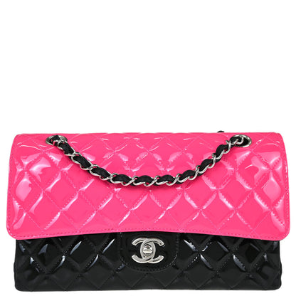 Chanel Black Pink Patent Leather Medium Classic Double Flap Shoulder Bag
