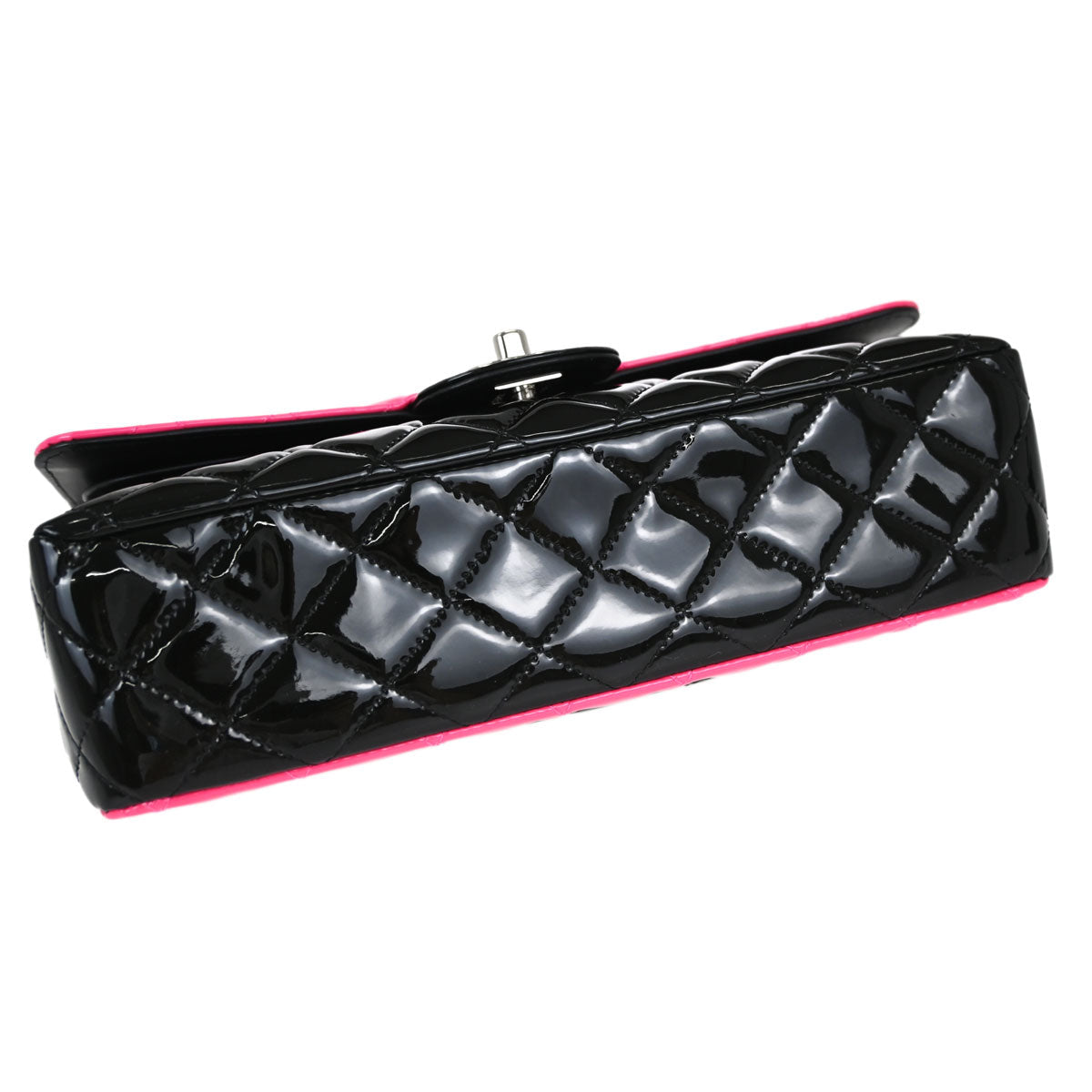 Chanel Black Pink Patent Leather Medium Classic Double Flap Shoulder Bag