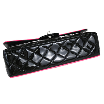 Chanel Black Pink Patent Leather Medium Classic Double Flap Shoulder Bag