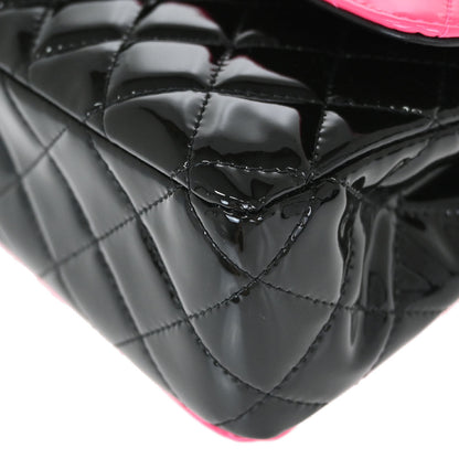 Chanel Black Pink Patent Leather Medium Classic Double Flap Shoulder Bag