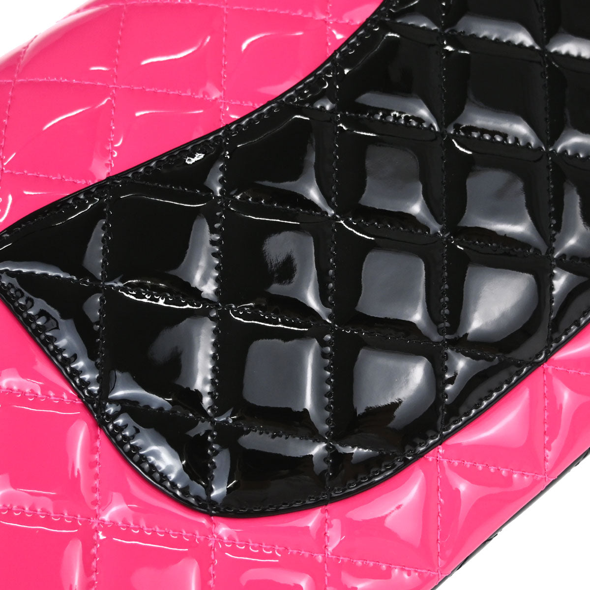 Chanel Black Pink Patent Leather Medium Classic Double Flap Shoulder Bag