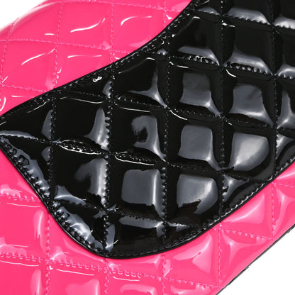 Chanel Black Pink Patent Leather Medium Classic Double Flap Shoulder Bag