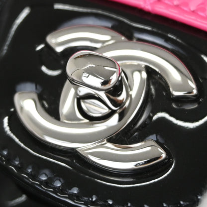 Chanel Black Pink Patent Leather Medium Classic Double Flap Shoulder Bag
