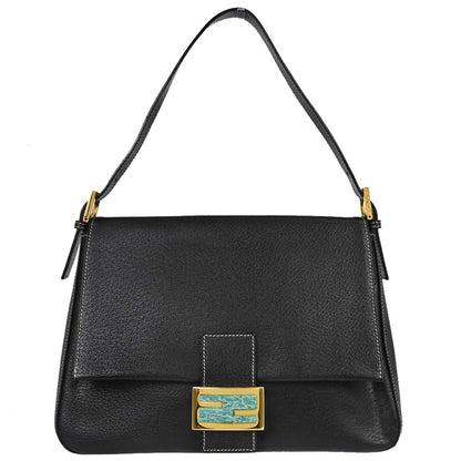Fendi Black Leather Mamma Baguette Handbag
