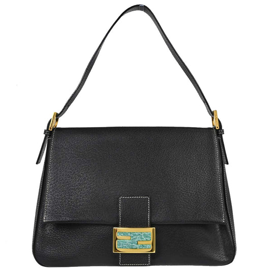 Fendi Black Leather Mamma Baguette Handbag