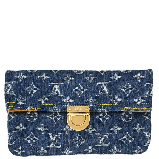 Louis Vuitton Blue Monogram Denim Pochette Plat Clutch Bag M95007