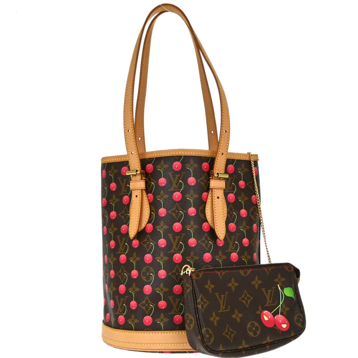 Louis Vuitton Monogram Cherry Bucket PM Tote Handbag M95012