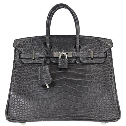 Hermes * Graphite Matt Alligator Birkin 25 Handbag