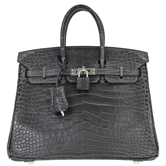 Hermes * Graphite Matt Alligator Birkin 25 Handbag