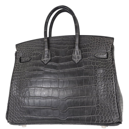 Hermes * Graphite Matt Alligator Birkin 25 Handbag