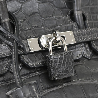 Hermes * Graphite Matt Alligator Birkin 25 Handbag