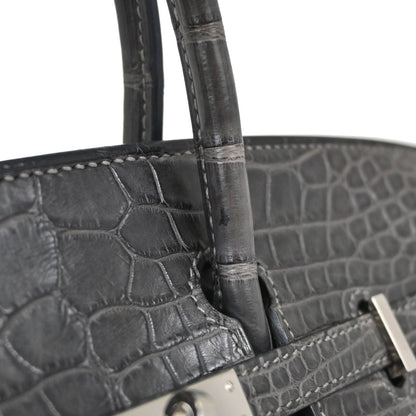 Hermes * Graphite Matt Alligator Birkin 25 Handbag
