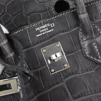 Hermes * Graphite Matt Alligator Birkin 25 Handbag