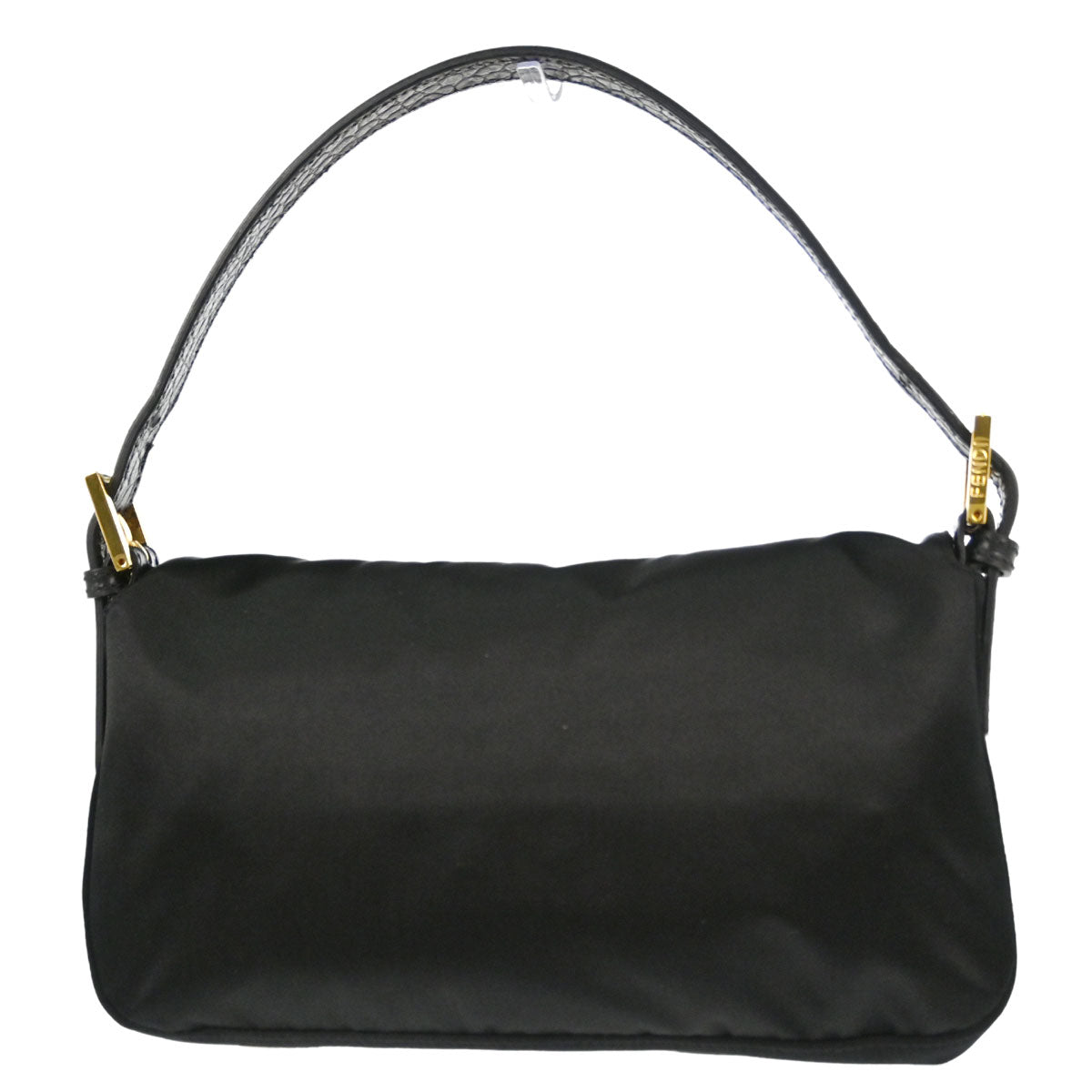 Fendi Black Satin Embossed Leather Baguette Handbag