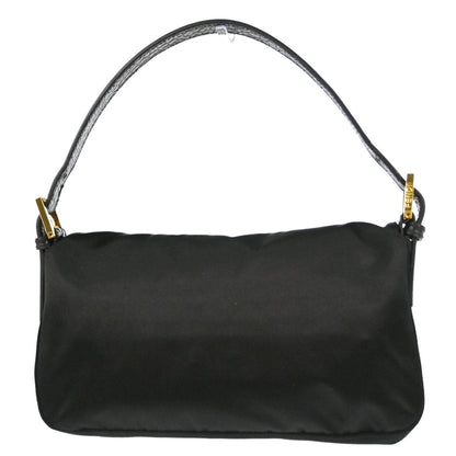 Fendi Black Satin Embossed Leather Baguette Handbag