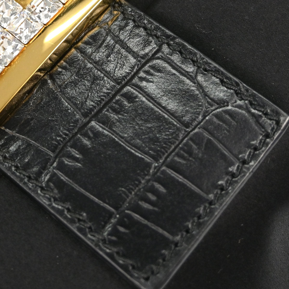 Fendi Black Satin Embossed Leather Baguette Handbag